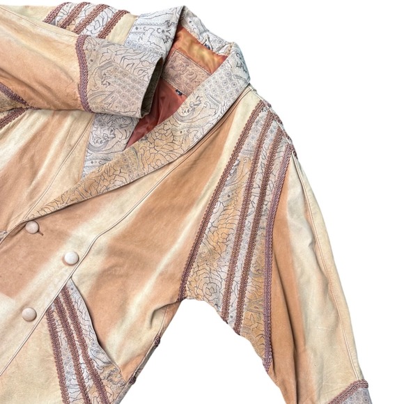 Vintage Suzie's‎ Fashion Genuine Leather Western Jacket Tooled Panels Brown M - Picture 5 of 10